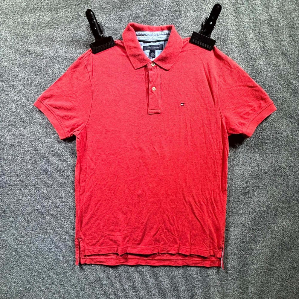 Tommy Hilfiger Polo Shirt Men's Medium Red 100% Cotton Short Sleeve Preppy Golf